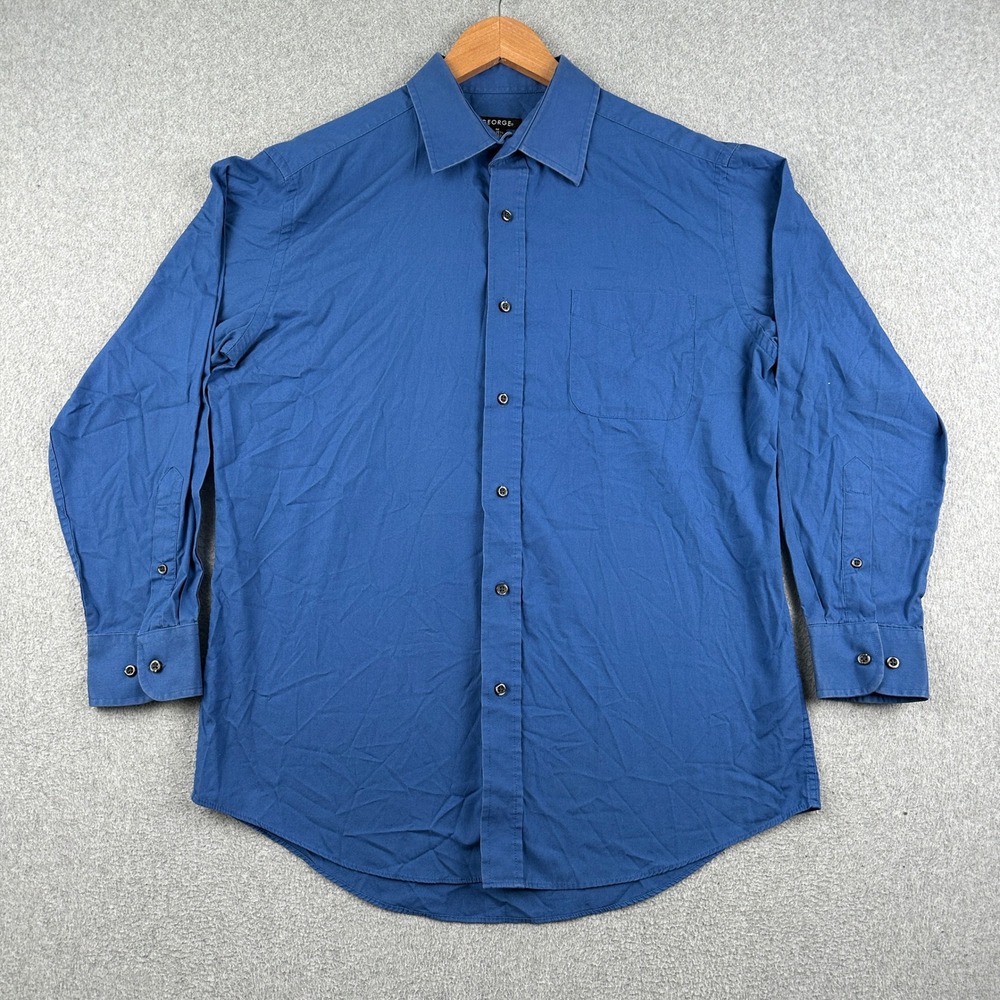 George Shirt Mens Medium GM40507 Ceramic Blue Button-Down Long Sleeve